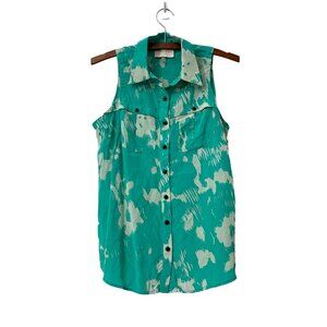 Yumi Kim Turquoise 100% Silk Sleeveless Button Shirt Tank Womens Size XSmall